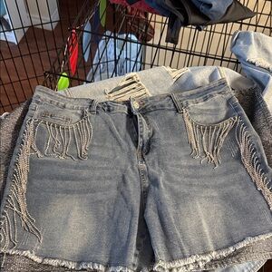 Rhinestone Tasel denim shorts